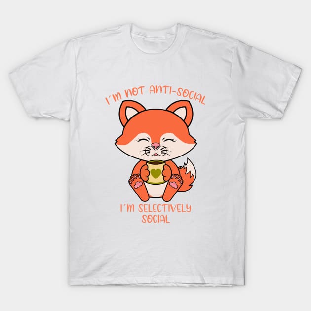 I am not antisocial, cute fox T-Shirt by JS ARTE